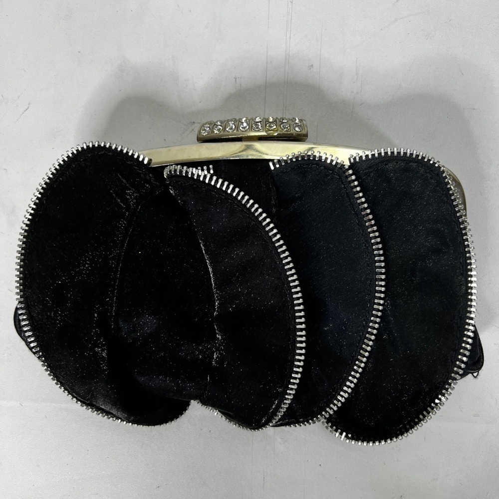 Evening Clutch Diamond Rhinestone Detail Ruffles Black Satin Bag